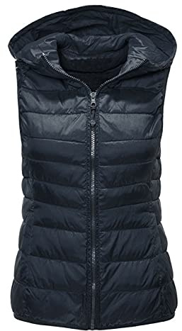 Doudoune sans Manche Femme avec Capuche, Grande Taille Veste Hiver Chic Chaud Ample Manteau Gilets en Duvet Parka Veste Zippée Blouson avec Poches Cadeau