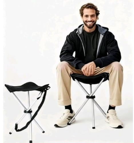 OVINEG Folding Camping Stool,16.5 Folding Camping Chairs,Portable Tripod Seat,Outdoor Travel Tall Chair for Camping Walking Hunting Hiking Fishing Mountaineering Picnic Beach BBQ Garden Lawn(Black)