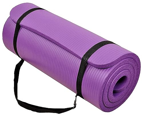 BalanceFrom All-Purpose 1-Inch Extra Thick High Density Anti-Tear Exercise Yoga Mat with Carrying Strap (Purple)