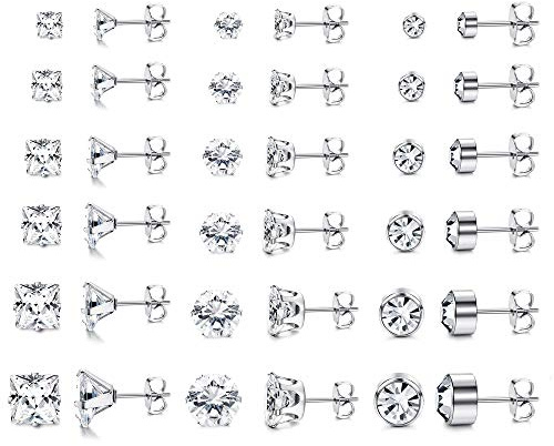 YADOCA 18 Paia Argento Orecchini Donna Uomo Acciaio Inossidabile Orecchino Diamante Cubico Zirconia Set Orecchino Brillante Cartilagine Orecchio Punto Luce Uomo Donna 3-8mm