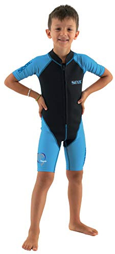 SEAC Dolphin, Shorty Wetsuit for Kids in a 1,5mm Neoprene and Spandex for Swimming, Snorkelling and Playing in The Water, Boy, Blue/Black, 9 Years