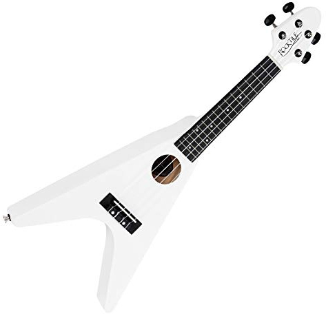 Rocktile FV-04 WH Ukulele soprano diseño heavy, mensura 343 mm, longitud 60,5 cm, cuerpo y mástil de tilo, cuerdas Aquila Super Nylgut, 2 pines para correa, color blanco.