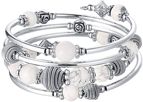 Bulinlin Silber Wickelarmband mit Naturstein Perlen Boho Mehrschichtiges Damen Armbänder Geburtstags Modegeschenk für Frauen(Howlite)