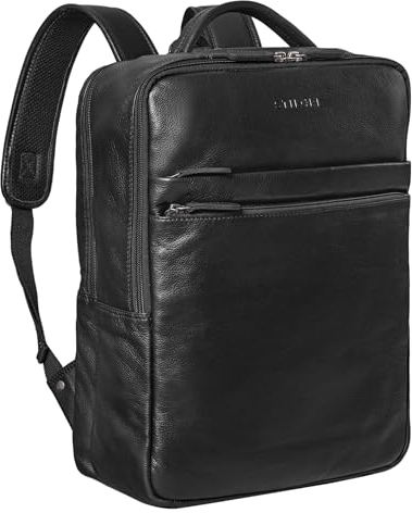STILORD 'Brooklyn' Großer Laptop Rucksack Leder Vintage XL Business Rucksack für 15,6 Zoll Notebooks Lederrucksack Studium Reisen Trolley Aufsteckbar Daypack Echtleder, Farbe:schwarz