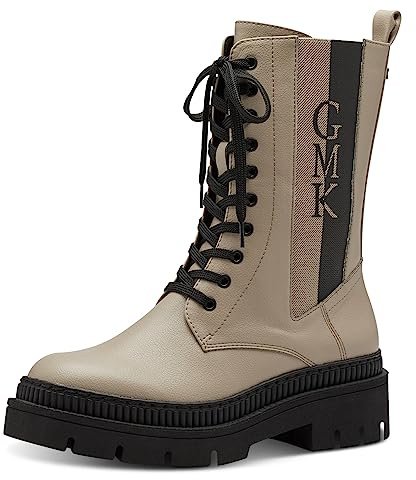 MARCO TOZZI by Guido Maria Kretschmer Bottes à lacets sans talon en cuir synthétique pour femme, Taupe Comb, 38 EU