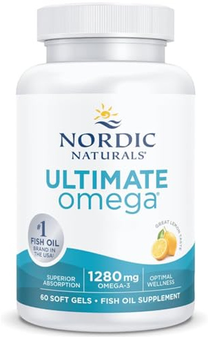 Nordic Naturals, Ultimate Omega-3, 1280mg, avec EPA et DHA, Haute Dosé, Goût Citron, 60 Capsules molles, Sans Soja, Sans Gluten, Sans OGM
