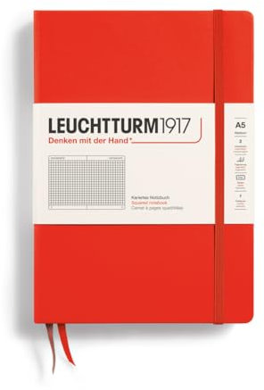 LEUCHTTURM1917 369786 Notizbuch Medium (A5), Hardcover, 251 nummerierte Seiten, Lobster, kariert