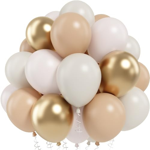 White Sand Gold Balloons Set, 12 Inch Double Stuffed Blush Beige Boho Party Balloons with Metallic Chrome Gold Neutral Cream Nude Latex Balloon for Birthday Baby Bridal Shower Wedding Party Decoration
