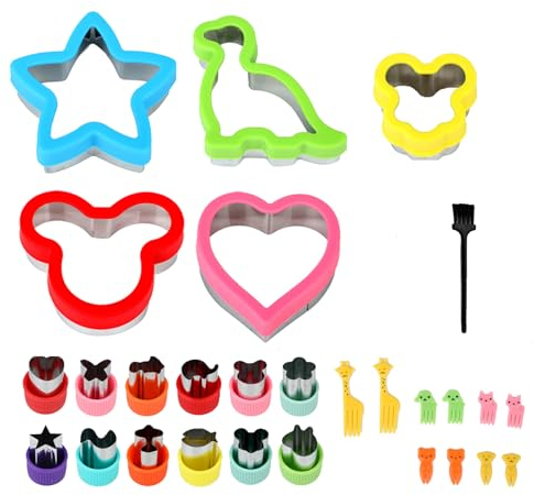 Set de 28 Cortadores de Galletas, Juego de Cortadores de Sándwich para Niños, Moldes Galletas de Acero Inoxidable, Adecuado para Moldes de Pan, Galletas, Sándwiches, Formas de Frutas y Verduras