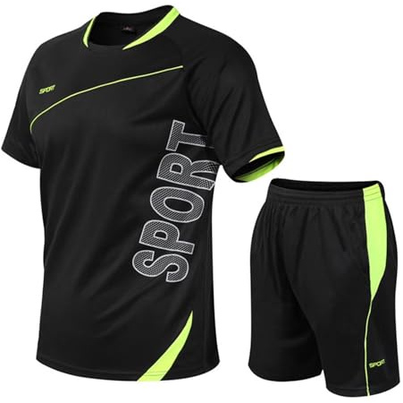 Adixun Pojkar fotbollskit barn sport fotboll jersey set barn fotbollsträning shorts och t-shirt set gym tennis skola pe kit, Svart, 7-8 Years