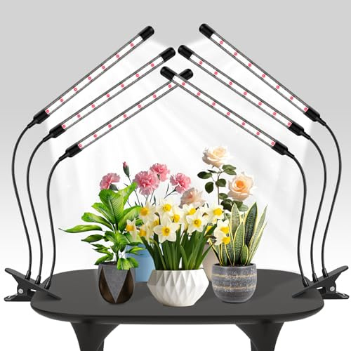 Niello 2Confezione 3 teste di luce per piante, Lampada per Piante LEDs, Lampada Piante Coltivazione, Luce di crescita a spettro completo, Lampada di Crescita con Timer Auto on/off 6/12/18H