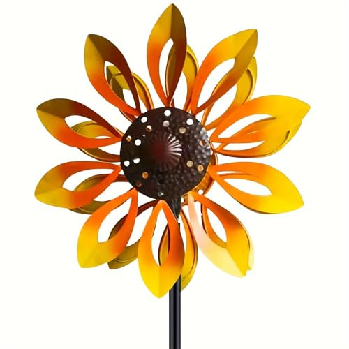 Windspinner Gartendekoration mit Solarlicht, Metall, Kupfer/Bronze, Doppeldrehrichtung