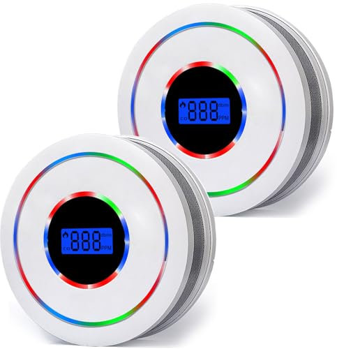 2PACK 2-in 1 Smoke and Carbon Monoxide Detector Powered by Battery with Digital Display, Dual Sensor Smoke and Carbon Monoxide Alarm Detector,Easy to Instal