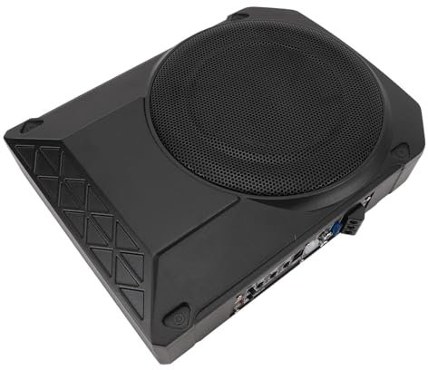 Jiawu 10 Inch 800W Slim Under Seat Powered Car Subwoofer, Built-in Car/Truck Audio Amplifier with Wiring Kit & Multi Colors Ambient Lighting, High & Low Level Input, Controller