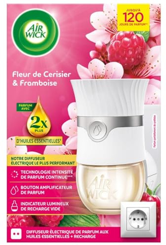 Air Wick Diffuseur Electrique désodorisant Huiles essentielles + 1 Recharge Fleur de Cerisier & Framboise