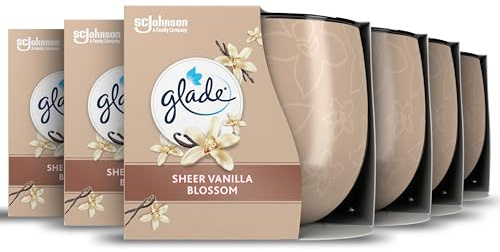 Glade Jar Candle, Scented Candle Infused with Essential Oils, Made Without Palm Oil, Up to 25 Hour Burn Time, Vanilla Blossom, Pack of 6 (6x108g)