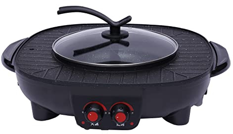 2 In 1 Hot Pot Elektrisch Grill, Multifunktions Hot Pot Und Bbq Tischgrill, Antihaft-Rauchloser Grillofen mit Abnehmbar Kochplatte, Korean BBQ Thai Barbecue Fondue Raclette für 5-6 Personen