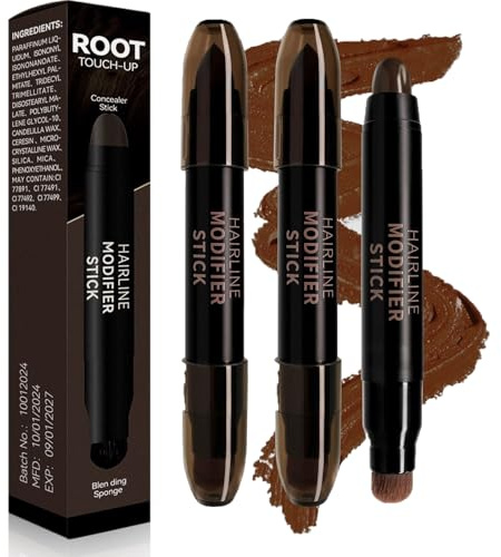 2 Pack, Instant Root Cover-Up Stick, Double-Head Root Touch Up Stick, Grey Hair Coverage Touch Up, Long Lasting Hairline Concealer for Women & Men Bag, 3g (03# Brown)
