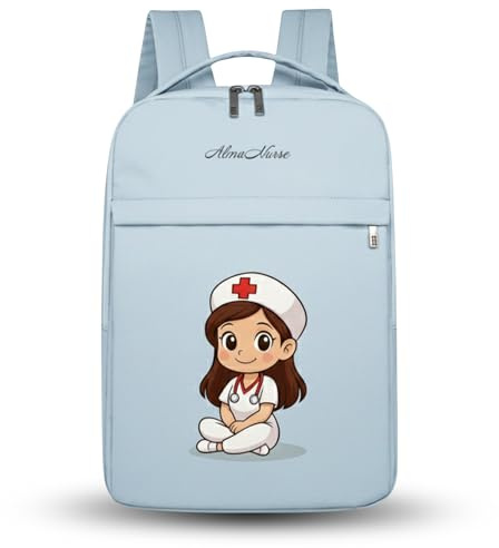 Mochila enfermera ligera e impermeable con múltiples compartimentos bolso enfermera funcional para trabajo hospitalario y uso diario (azul claro)