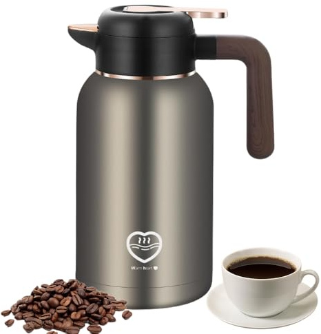 Termoskanna, 2 l termoskanna, 304 rostfritt stål isoleringskanna, termos 24 timmar varm/24 h kallt, ergonomiskt handtag, droppfri pip, för kaffe, te, drycker