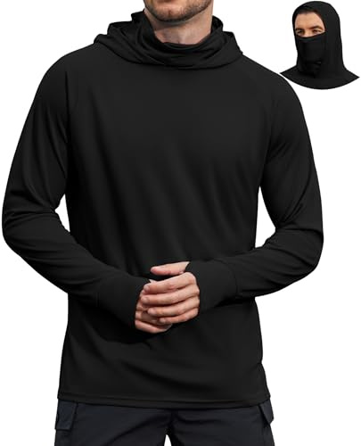 COOFANDY Men SPF Fishing Shirts Long Sleeve UV Sun Hoodie Hiking Running Swim Athletic Workout Sunshirt Breathable Rash Guard Black