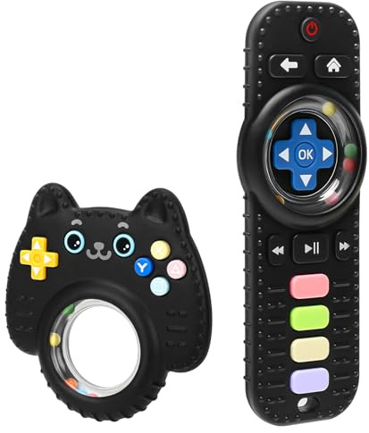 2 Pack Baby Rattles Teething Toy for Babies 3-6 Months, Teething Relief for Infant 6-24 Months, Silicone Teethers TV Remote Boys and Girls Sensory Toy