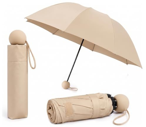 ONE BEST DEAL OBD Mini Compact Travel Umbrella Folding Portable Lightweight Windproof Pocket Rain Umbrella with Carry Strap Small Handbag Umbrella for Women Men