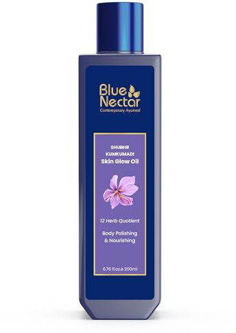 Blue Nectar Ayurveda Kumkumadi Öl für die Haut, leuchtet mit Mandelöl für die Haut, Feuchtigkeitspflege, natürliches ayurvedisches Gesichtsöl und Körperöl für trockene Haut, für strahlende Haut, 12