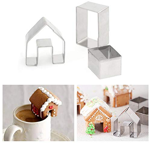 KALAIEN 3Pcs Stainless Steel Christmas Mini House Mold Gingerbread Cookie Cutter Set Cupcake Chocolate House (Small)