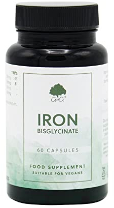 Iron Bisglycinate 20mg - Chelated for Better Absorption - with Vitamin C - 60 Vegan Capsules - Non-GMO, Made in The UK by G&G Vitamins