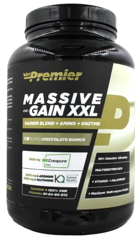 Premier Integratori Massive Gain XXL - 1500g | Polvere di carboidrati, proteine del siero di latte concentrate e isolate Volactive® (Cioccolato bianco)