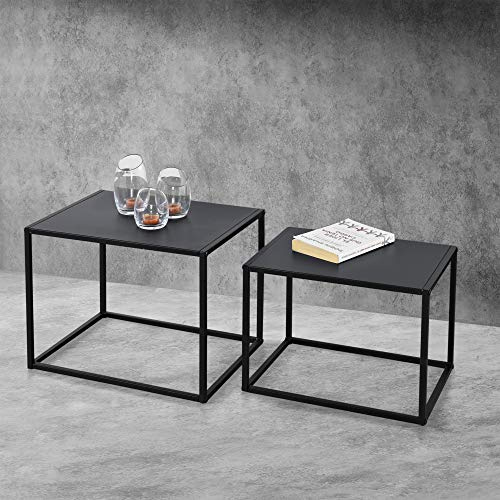 [en.casa] Set di 2 Tavolini Bassi in Misure Diverse Tavoli da Salotto/Soggiorno/Sala di Attesa Tavolini in Metallo con Superficie AntiGraffio - Nero Opaco