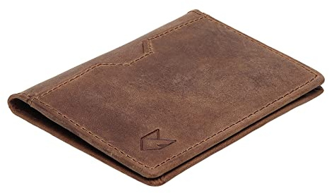 FOXHACKLE Leder-Kreditkartenetui für Damen und Herren, dünne Bifold-Geldbörse mit RFID-Schutz, schmale Vordertasche, minimalistische Geldbörse, kleines Kartenetui (Jägerbräunlich)