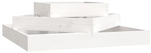 vidaXL Pflanzkübel, Blumenkasten 3-stufiges Design, Hochbeet für Garten Dekorativ, Pflanzpyramide Kräuterpyramide, Weiß Massivholz Kiefer