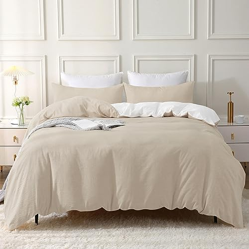 SOULFUL Bettwäsche 155x220 Baumwolle 2 Teilig, Bettwäsche-Sets Kamel Beige mit Reißverschluss, Ähnliche Textur wie Stone Washed Leinen, Enthält 1 Bettbezug 155x220 und 1 Kissenbezug 80x80