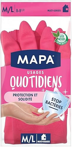 MAPA - Usages Quotidiens - 12 paires de Gants de Ménage en Latex intérieur Coton - Protection et Solidité - 12 paires - Taille S/M