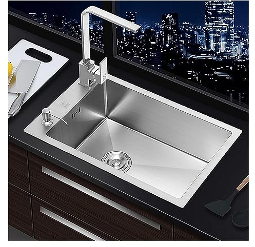 Unterbau-Vorbereitungsspüle für Zuhause, Geschirrspülbecken mit Armaturen, 4 mm Edelstahl, großes Einzelwaschbecken, R10 rundes Eckwaschbecken