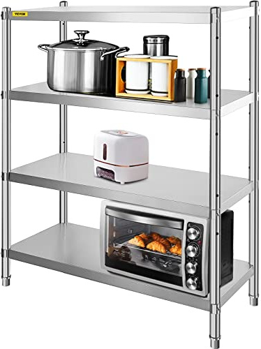 VEVOR Stainless Steel Shelving 46.8x18.5 Inch 4 Tier Adjustable Shelf Storage Unit Stainless Steel Heavy Duty Shelving for Kitchen Commercial Office Garage Storage 330lb Per Shelf