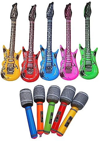 5Pcs Inflatable Guitar, 5Pcs Inflatable Microphone, Inflatable Props, Inflatable Instruments, Inflatable Party Props, Inflatable Instruments for Parties, for Adult Kid Party Props Decoration