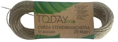 TODAY - Cuerda tendedero de Exterior 20 m con núcleo de Acero Inoxidable – Extremadamente Resistente y recubierta de PVC Protector, Ideal para Espacios Exteriores