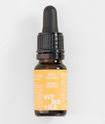 Jolly Mama - Vitamine D3 K2 Vegan Sunny Mummy - Gouttes 10 mL - 3 Mois - Pour Immunité - Calcium - Pipette Pratique - Sans Additifs - Compatible Grossesse et Allaitement - Fabriqué en France