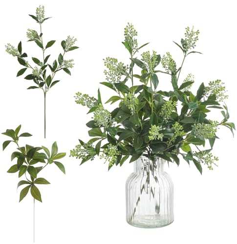 Koroni Flowers 6 Pcs Artificial Greenery Stems, Realistic Faux Eucalyptus Branches Plants for Vase Decor, Wedding Centerpieces, Farmhouse Home Party Decor, Bendable Stems & No Fade (Green)