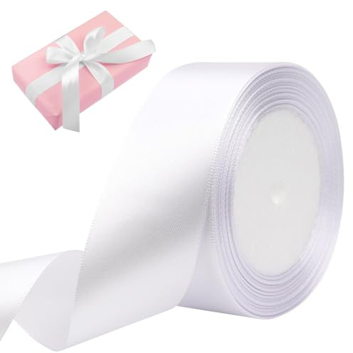 Ruban Satin Blanc 40 mm x 22 m Ruban Cadeau Emballage- Pour Emballage Cadeau, à la main, Décoration