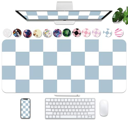 BLESWIN Schreibtischmatte Blau, 90x40cm Schreibtischmatte mit PU-Leder und Rutchfeste, Mauspad Multifunktionales, Leicht zu reinigende Tischunterlage, wasserdichte Schreibtischunterlage für Büro/Heim