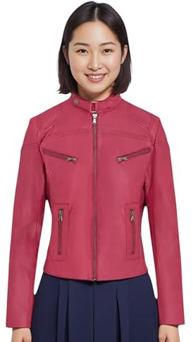 Infinity Leather Veste de Motard Classique en Cuir Véritable Pour Femme, Coupe Slim