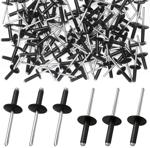 Amentalove 120 Pezzi Rivetti Ciechi in Alluminio, 4 mm x 12 mm Pop Rivetti con Testa Larga, Rivetti Ciechi Ner con Flangia Grande per Aeroplani, Navi, Binari, Fai Da Te, Metallo Legno Plastica