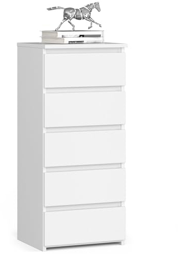 MILORD Kommode CL5 40 cm 5 Schubladen Schrank für das Wohnzimmer, Schlafzimmer, Kinderzimmer, B40 x H92 x T35 cm, Gewicht 21,9 kg (Weiß)