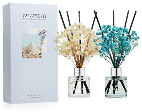 DIUFJAG linne/havsalt blommor rumsdoft doftpinnar med 8 pinnar, Home doft havssalt reed diffuser luftrenare för sovrum kontor badrum hylla dekor 2 x 50 ml