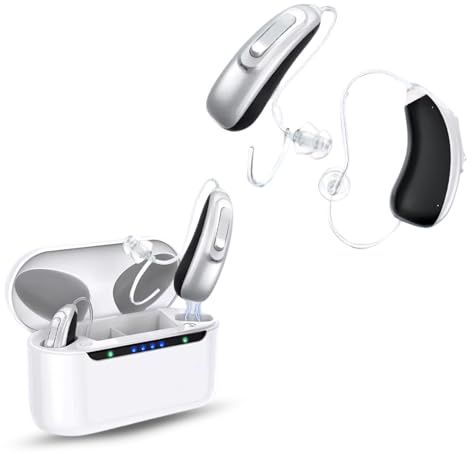 IAVENDO | Amplificador de Sonido Recargable, Amplificador Auditivo RIC, Tamaño Super Reducido, Estuche Carga Rápida, 2 Unidades, Manual en Español, Larga Duración 70 Horas, Bluetooth APP iOS/Android