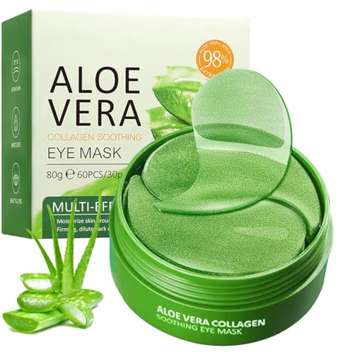Aloe Vera Augenpads,60 Stück Beruhigende Eye Pads,Eye Patches,Hyaluron & Collagen Hydrogel Augenmaske gegen Augenringe,Tränensäcke und Fältchen,Feuchtigkeitsspendend für die Augenpartie
